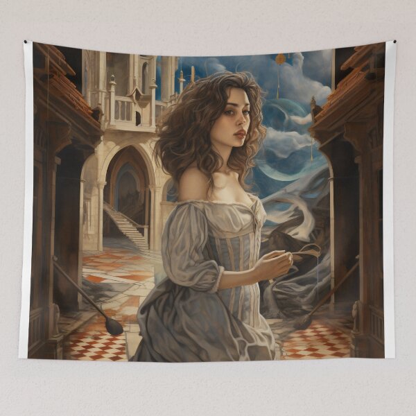 Item preview, Goddess in Checkered Elegance: A Surreal Fusion of Ethereal Beauty and Fantastical Castle designed and sold by oanaunciuleanu.