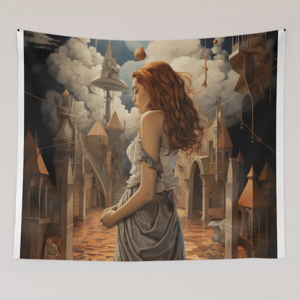 Item preview, Goddess in Checkered Elegance: A Surreal Fusion of Ethereal Beauty and Fantastical Castle designed and sold by oanaunciuleanu.