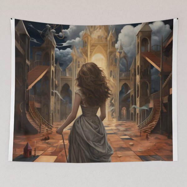 Item preview, Goddess in Checkered Elegance: A Surreal Fusion of Ethereal Beauty and Fantastical Castle designed and sold by oanaunciuleanu.