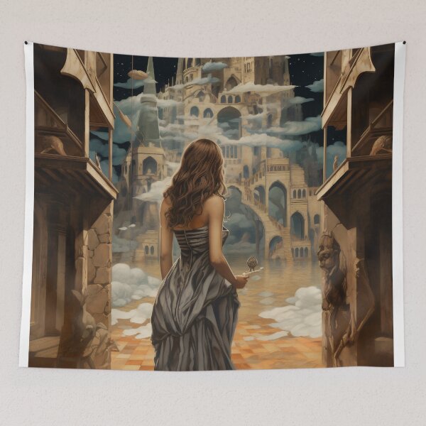 Item preview, Goddess in Checkered Elegance: A Surreal Fusion of Ethereal Beauty and Fantastical Castle designed and sold by oanaunciuleanu.
