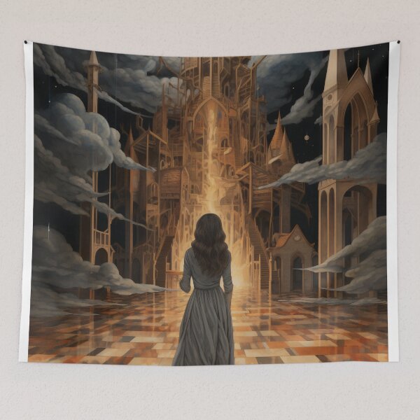 Item preview, Goddess in Checkered Elegance: A Surreal Fusion of Ethereal Beauty and Fantastical Castle designed and sold by oanaunciuleanu.