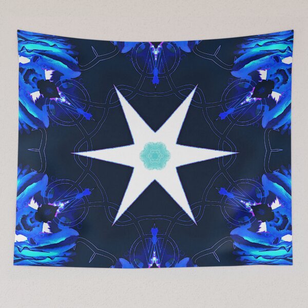 Item preview, white star on blue kaleidoscope background designed and sold by Gabriel BOCQUAIRE.