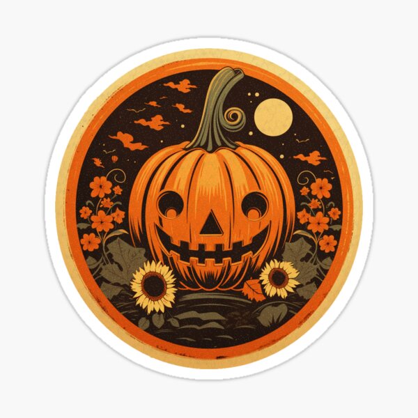Item preview, Retro Cute Happy Pumpkin and sunflowers designed and sold by Brainless Art.