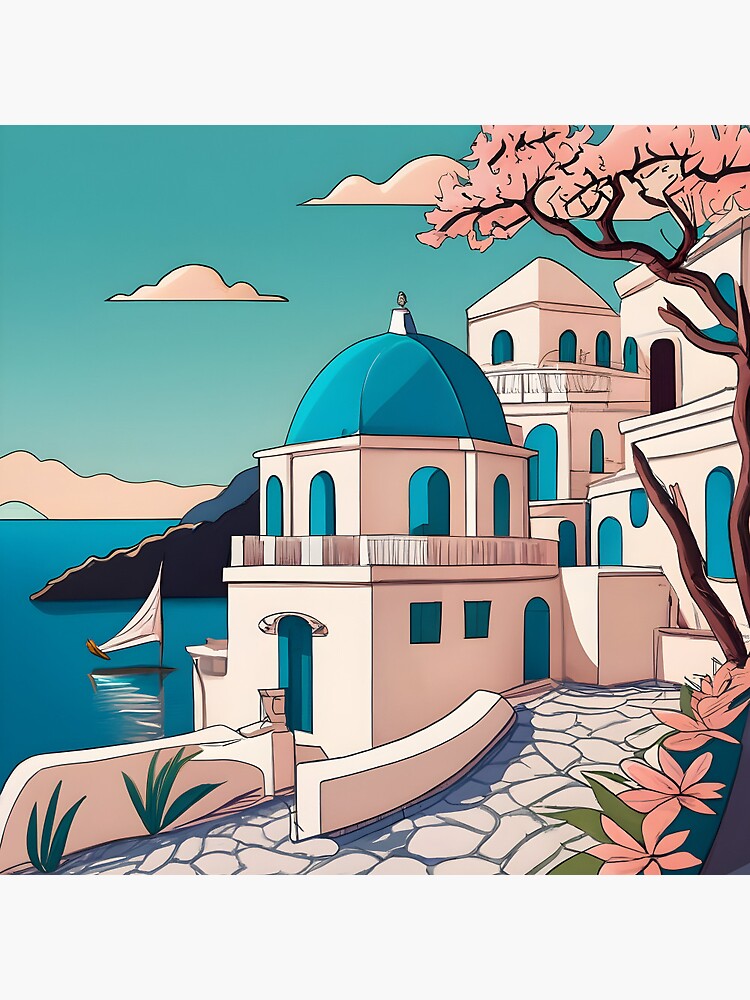 Thumbnail 3 of 3, Pin, Old Traditional Greece house Cycladic homes Drawing designed and sold by Patricks-Art.