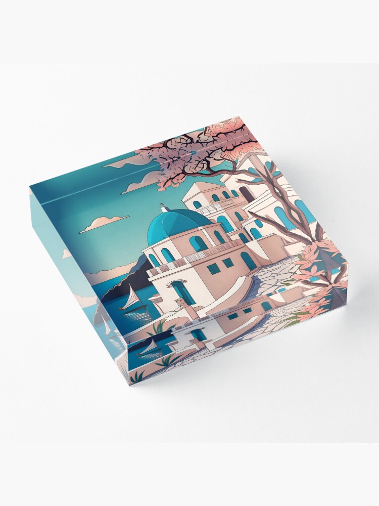 Thumbnail 3 of 5, Acrylic Block, Old Traditional Greece house Cycladic homes Drawing designed and sold by Patricks-Art.