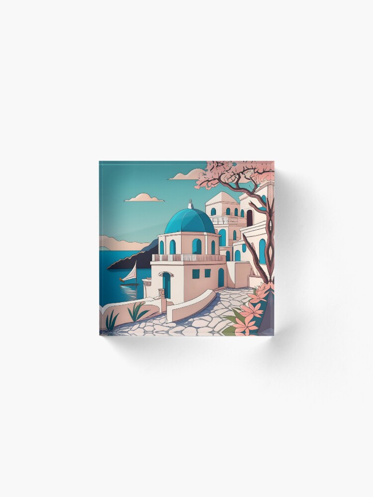 Thumbnail 2 of 5, Acrylic Block, Old Traditional Greece house Cycladic homes Drawing designed and sold by Patricks-Art.