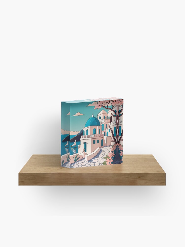 Thumbnail 1 of 5, Acrylic Block, Old Traditional Greece house Cycladic homes Drawing designed and sold by Patricks-Art.