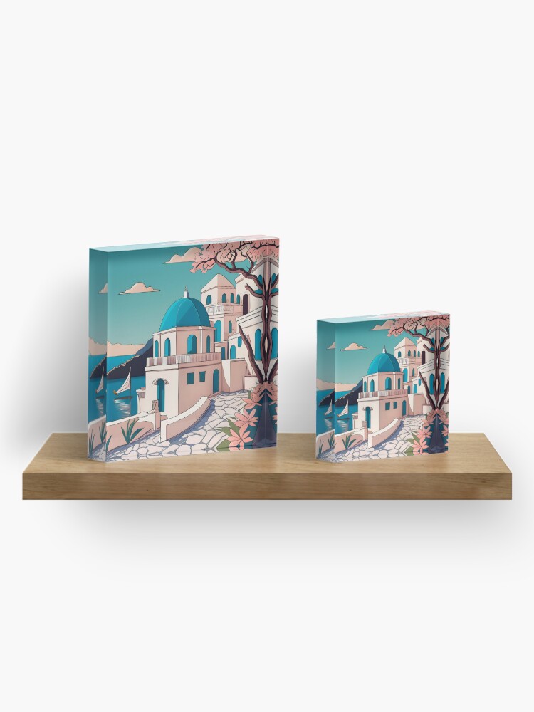 Thumbnail 4 of 5, Acrylic Block, Old Traditional Greece house Cycladic homes Drawing designed and sold by Patricks-Art.