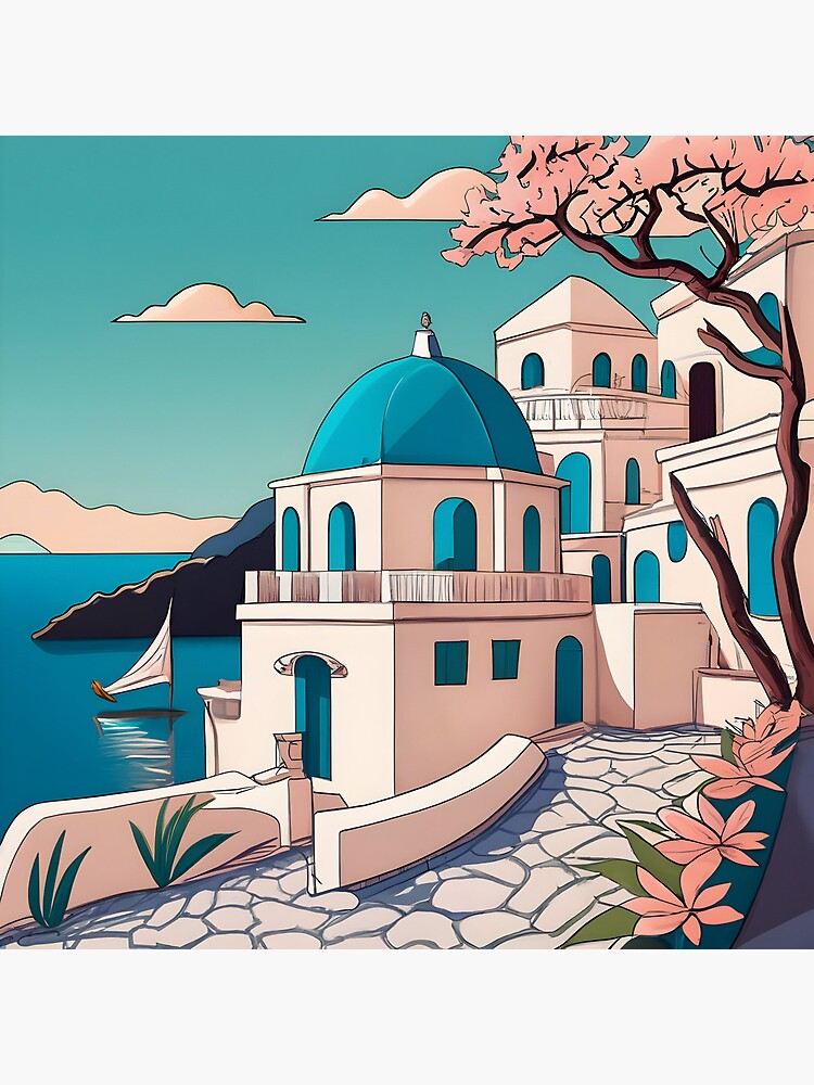 Thumbnail 5 of 5, Acrylic Block, Old Traditional Greece house Cycladic homes Drawing designed and sold by Patricks-Art.