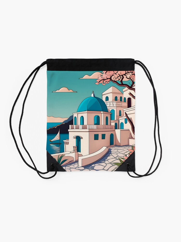 Thumbnail 2 of 3, Drawstring Bag, Old Traditional Greece house Cycladic homes Drawing designed and sold by Patricks-Art.