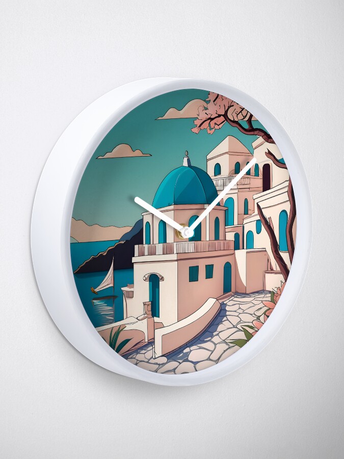 Thumbnail 1 of 4, Clock, Old Traditional Greece house Cycladic homes Drawing designed and sold by Patricks-Art.
