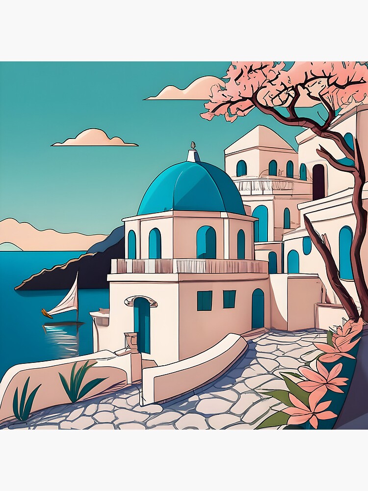 Thumbnail 4 of 4, Clock, Old Traditional Greece house Cycladic homes Drawing designed and sold by Patricks-Art.