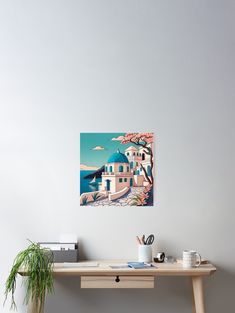 Thumbnail 2 of 3, Poster, Old Traditional Greece house Cycladic homes Drawing designed and sold by Patricks-Art.