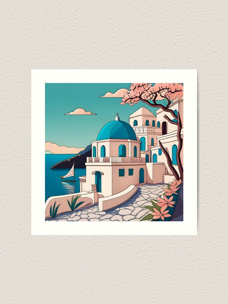 Thumbnail 1 of 3, Art Print, Old Traditional Greece house Cycladic homes Drawing designed and sold by Patricks-Art.