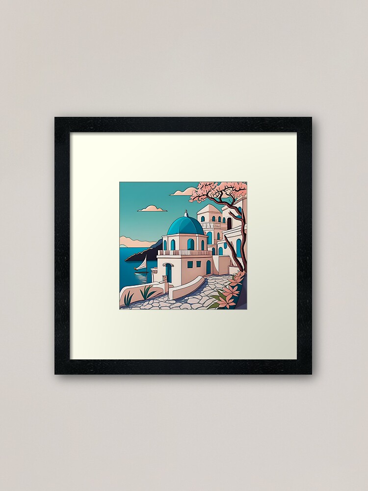 Thumbnail 1 of 7, Framed Art Print, Old Traditional Greece house Cycladic homes Drawing designed and sold by Patricks-Art.