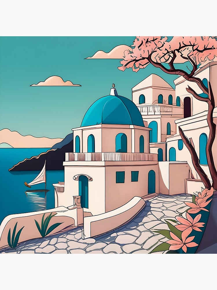 Thumbnail 7 of 7, Framed Art Print, Old Traditional Greece house Cycladic homes Drawing designed and sold by Patricks-Art.