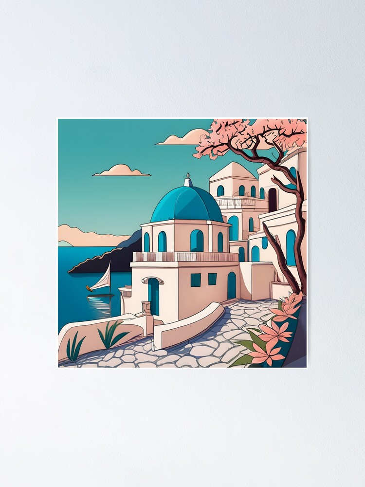 Thumbnail 1 of 3, Poster, Old Traditional Greece house Cycladic homes Drawing designed and sold by Patricks-Art.