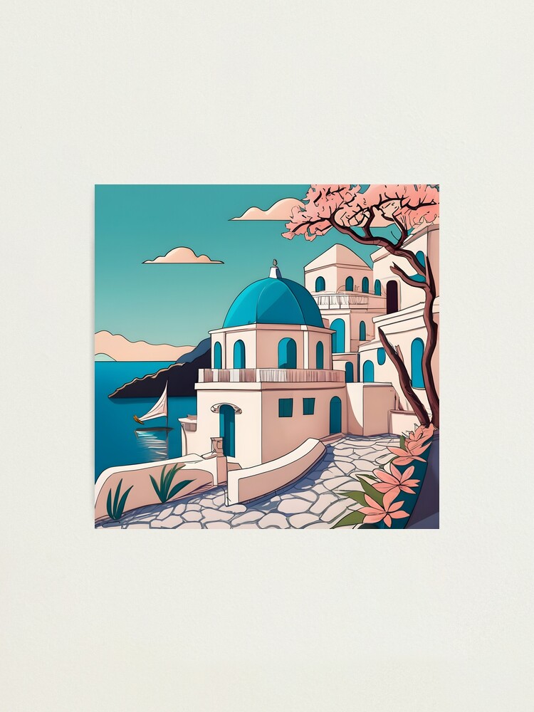 Thumbnail 1 of 3, Photographic Print, Old Traditional Greece house Cycladic homes Drawing designed and sold by Patricks-Art.