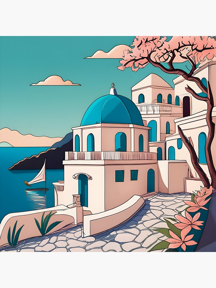 Thumbnail 4 of 4, Sticker, Old Traditional Greece house Cycladic homes Drawing designed and sold by Patricks-Art.