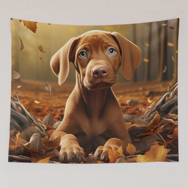 Item preview, Vizsla Puppy In Autumn designed and sold by ZenEverAI.
