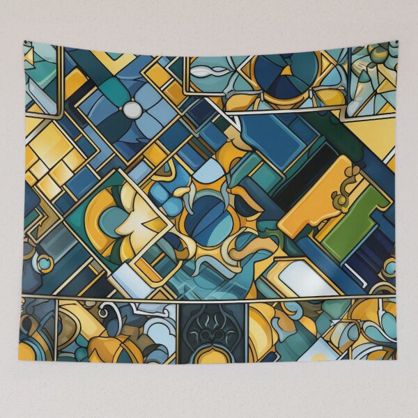 Item preview, Colorful fantasy pattern orange blue white green turquoise yellow black ornaments circuit diagram designed and sold by G-M-Designs.