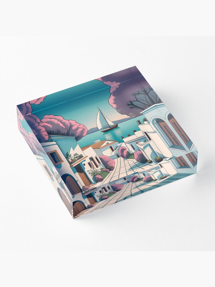 Thumbnail 3 of 5, Acrylic Block, Old Traditional Greece Cycladic homes designed and sold by Patricks-Art.
