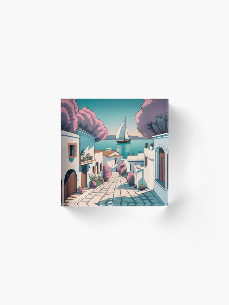 Thumbnail 2 of 5, Acrylic Block, Old Traditional Greece Cycladic homes designed and sold by Patricks-Art.