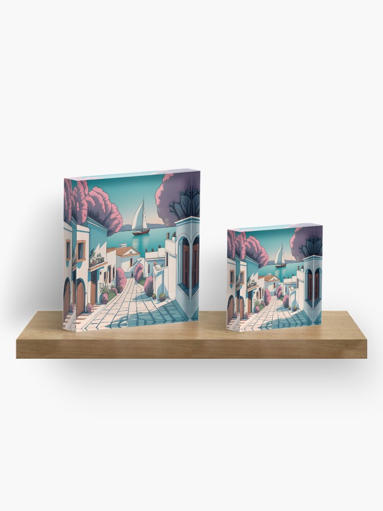Thumbnail 4 of 5, Acrylic Block, Old Traditional Greece Cycladic homes designed and sold by Patricks-Art.