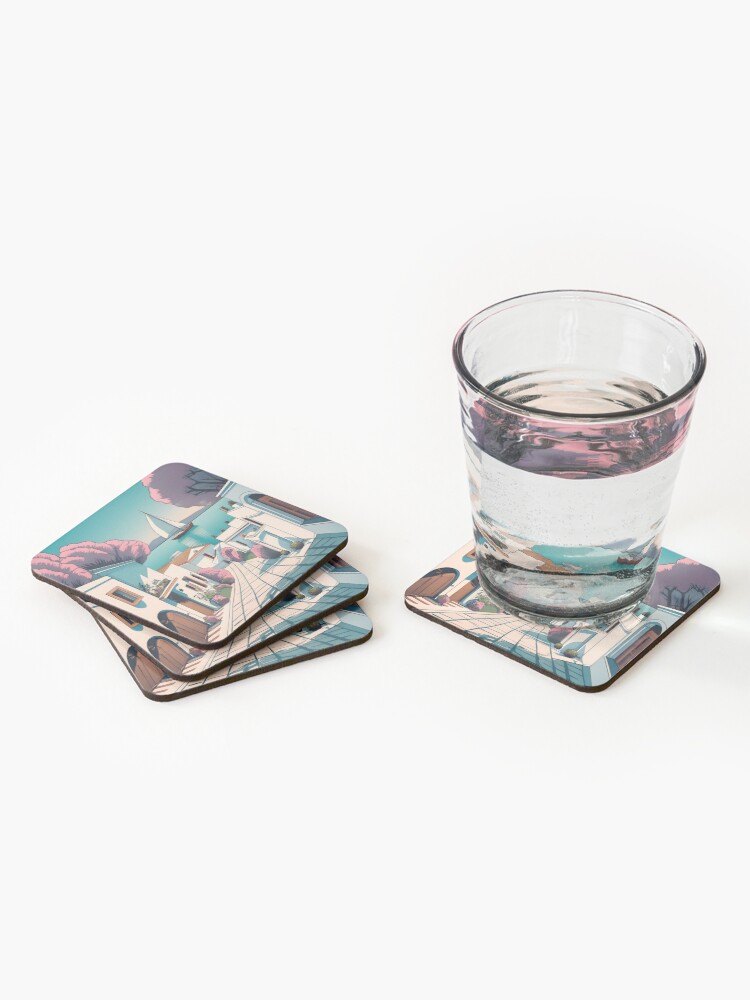 Thumbnail 2 of 5, Coasters (Set of 4), Old Traditional Greece Cycladic homes designed and sold by Patricks-Art.