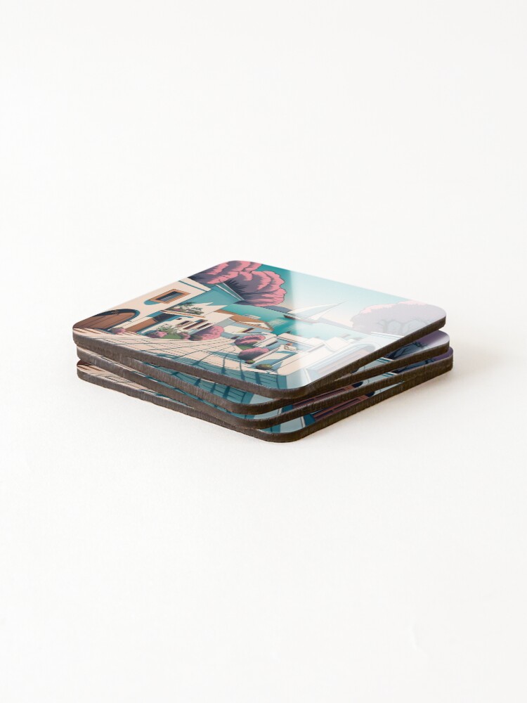 Thumbnail 4 of 5, Coasters (Set of 4), Old Traditional Greece Cycladic homes designed and sold by Patricks-Art.
