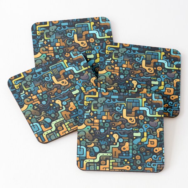 Item preview, Colorful fantasy pattern orange blue white green turquoise yellow black ornaments circuit diagram designed and sold by G-M-Designs.
