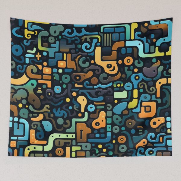 Item preview, Colorful fantasy pattern orange blue white green turquoise yellow black ornaments circuit diagram designed and sold by G-M-Designs.