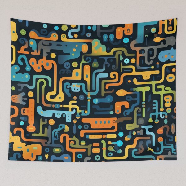 Item preview, Colorful fantasy pattern orange blue white green turquoise yellow black ornaments circuit diagram designed and sold by G-M-Designs.