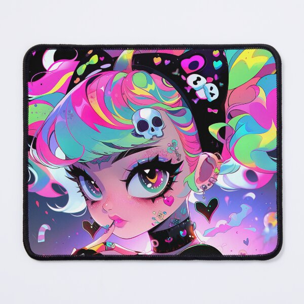 Item preview, Bright Retro Goth Skull Anime Girl designed and sold by bubblegoth.