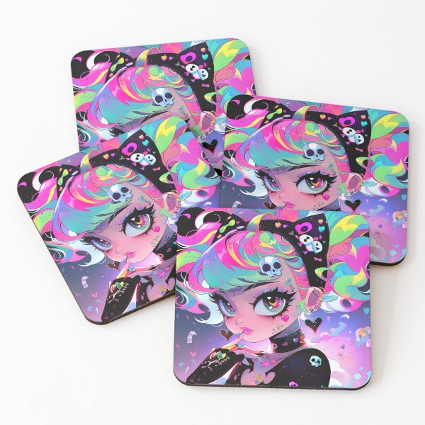 Item preview, Bright Retro Goth Skull Anime Girl designed and sold by bubblegoth.