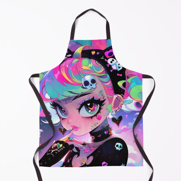 Item preview, Bright Retro Goth Skull Anime Girl designed and sold by bubblegoth.