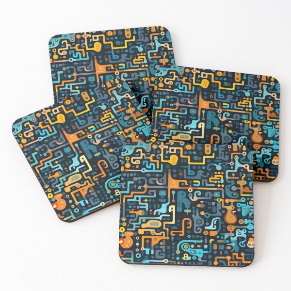 Item preview, Colorful fantasy pattern orange blue white green turquoise yellow black ornaments circuit diagram designed and sold by G-M-Designs.