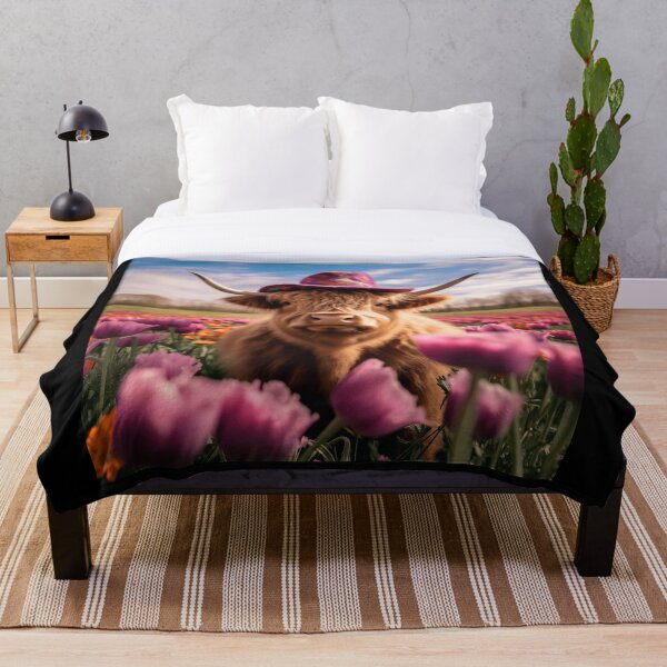 Item preview, Highland cow wearing a pink flowered hat designed and sold by Cocco Banana.