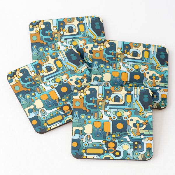 Item preview, Colorful fantasy pattern orange blue white green turquoise yellow black ornaments circuit diagram designed and sold by G-M-Designs.