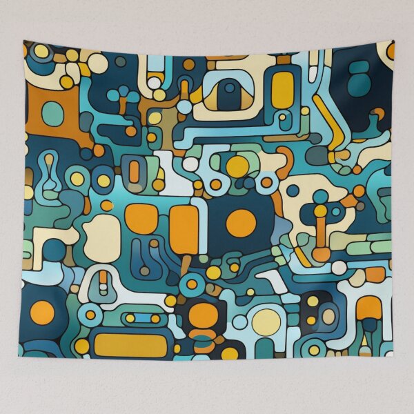 Item preview, Colorful fantasy pattern orange blue white green turquoise yellow black ornaments circuit diagram designed and sold by G-M-Designs.