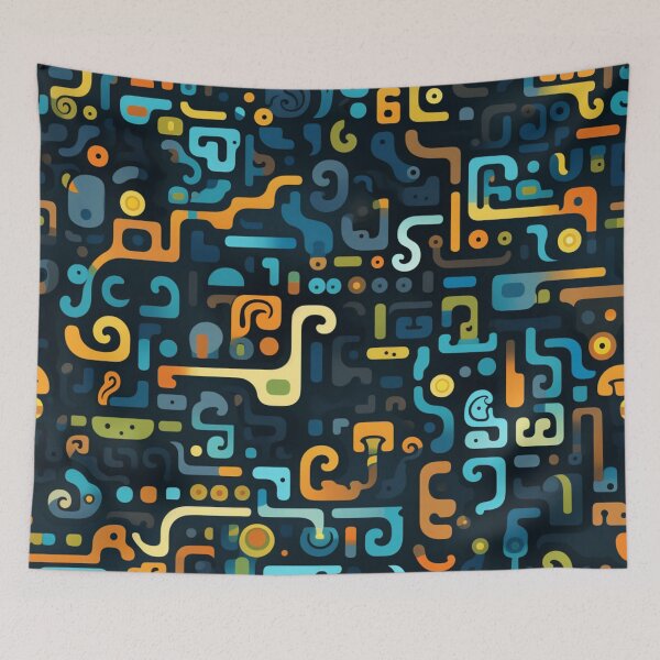 Item preview, Colorful fantasy pattern orange blue white green turquoise yellow black ornaments circuit diagram designed and sold by G-M-Designs.