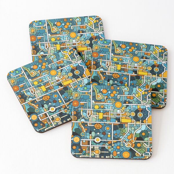 Item preview, Colorful fantasy pattern orange blue white green turquoise yellow black ornaments circuit diagram designed and sold by G-M-Designs.