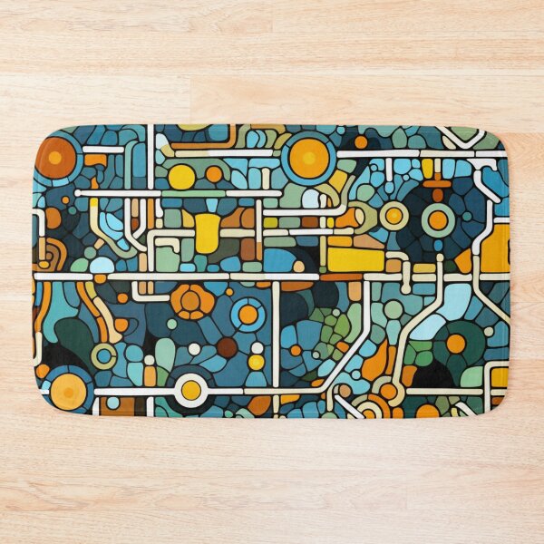 Item preview, Colorful fantasy pattern orange blue white green turquoise yellow black ornaments circuit diagram designed and sold by G-M-Designs.