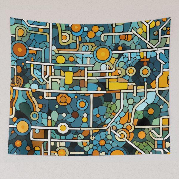 Item preview, Colorful fantasy pattern orange blue white green turquoise yellow black ornaments circuit diagram designed and sold by G-M-Designs.