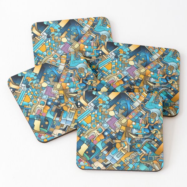 Item preview, Colorful fantasy pattern orange blue white green turquoise yellow black ornaments circuit diagram designed and sold by G-M-Designs.