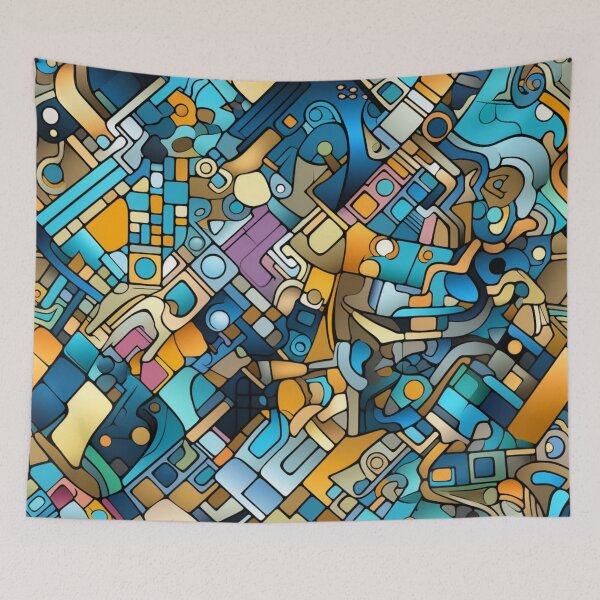 Item preview, Colorful fantasy pattern orange blue white green turquoise yellow black ornaments circuit diagram designed and sold by G-M-Designs.