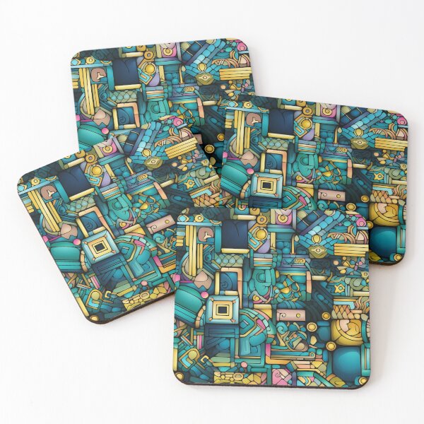 Item preview, Colorful fantasy pattern orange blue white green turquoise yellow black ornaments circuit diagram designed and sold by G-M-Designs.