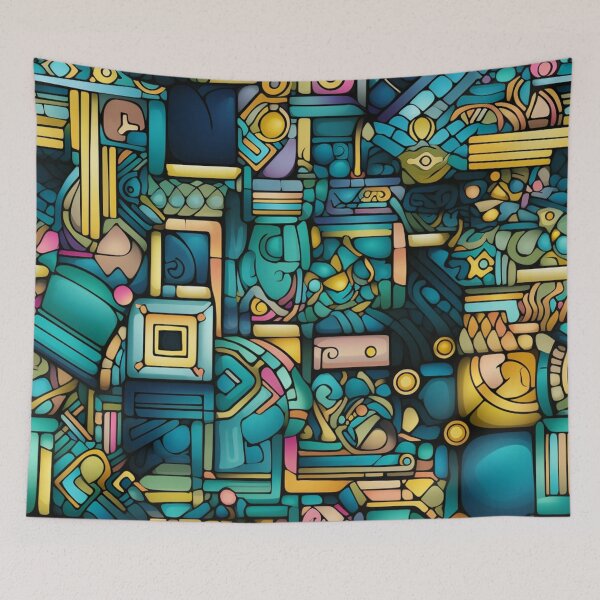 Item preview, Colorful fantasy pattern orange blue white green turquoise yellow black ornaments circuit diagram designed and sold by G-M-Designs.