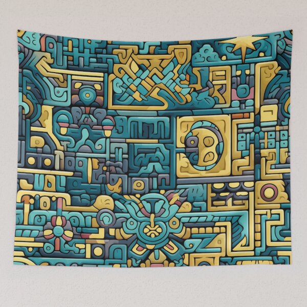 Item preview, Colorful fantasy pattern orange blue white green turquoise yellow black ornaments circuit diagram designed and sold by G-M-Designs.