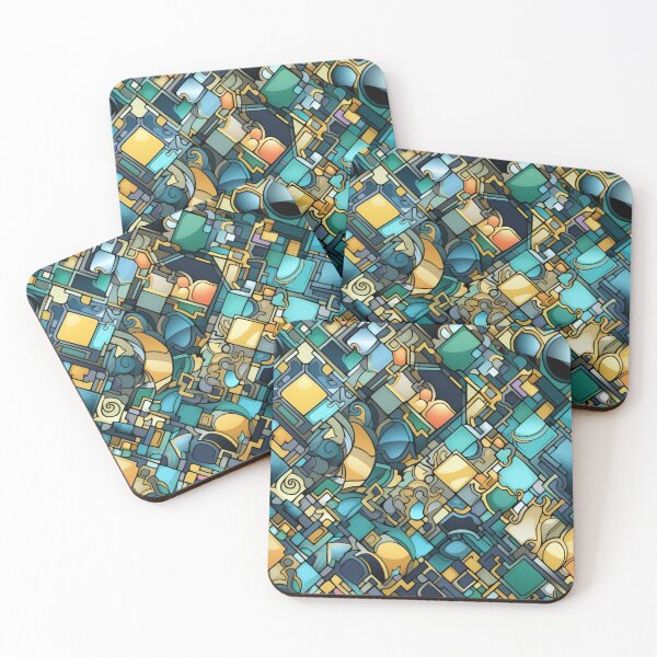 Item preview, Colorful fantasy pattern orange blue white green turquoise yellow black ornaments circuit diagram designed and sold by G-M-Designs.